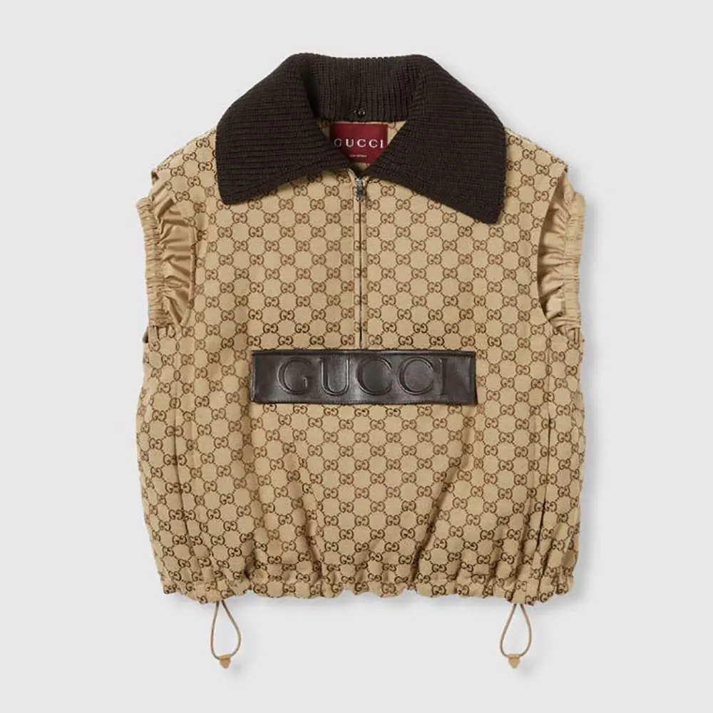 Gucci Women GG Canvas Gilet with Leather Label 823751Z8B1K