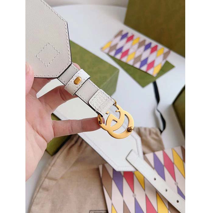 Gucci Unisex GG Marmont Wide Belt White Leather Double G 6.9 CM Width