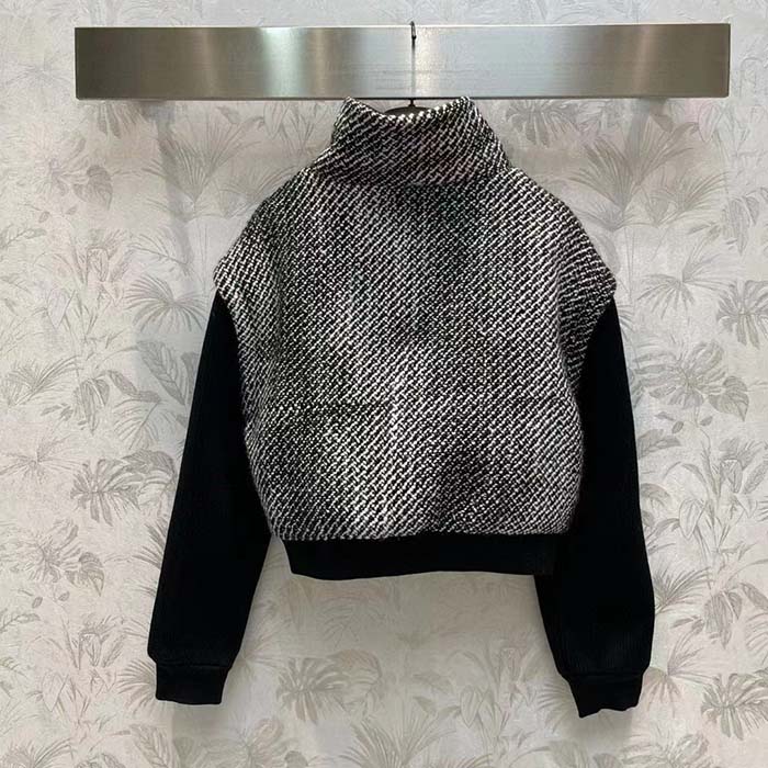 Gucci GG Women Bouclé Wool Jacket Interlocking G High Neck Dropped Shoulder