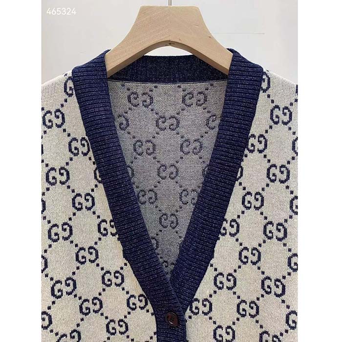 Gucci Men GG Cotton Jacquard Cardigan V-Neck Two Front Pockets