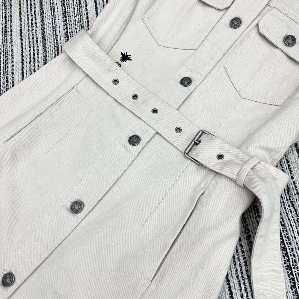 Dior Women Short Belted Shirtdress Ecru Cotton Denim with Dior Oblique Interior