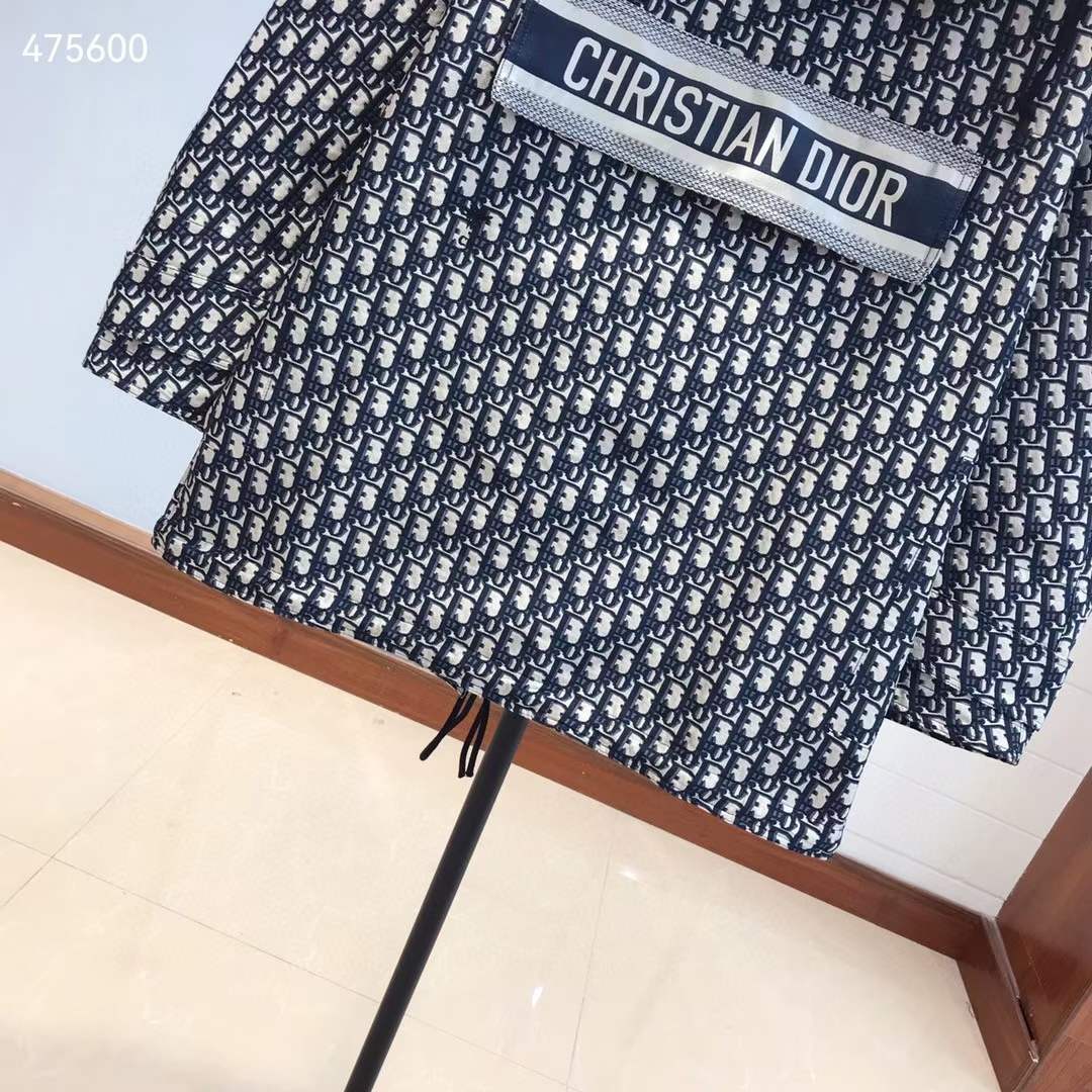 Dior CD Men Hooded Anorak Blue Ecru Technical Taffeta Jacquard Dior Oblique