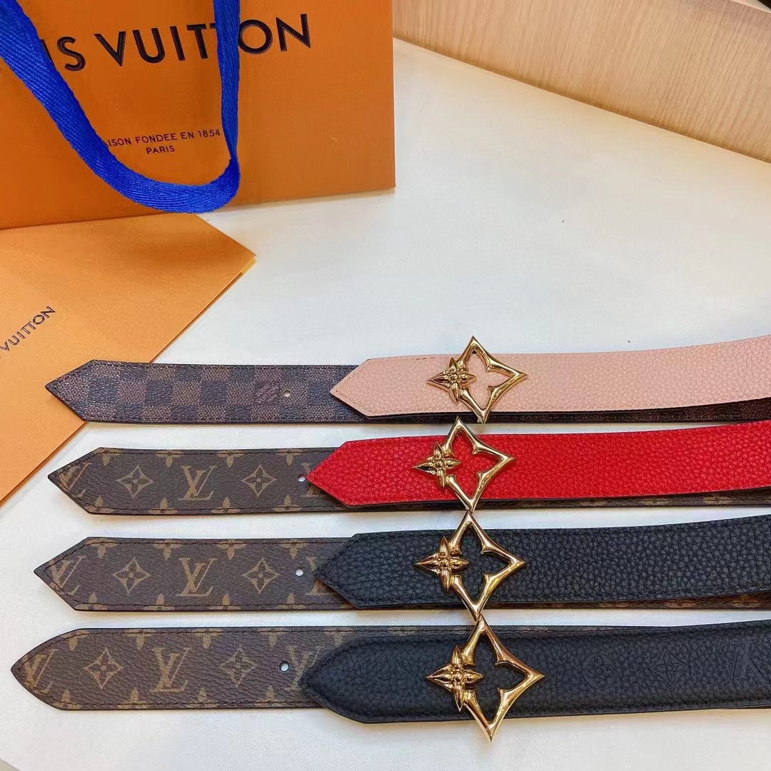 Louis Vuitton Unisex LV Flowergram 30 MM Reversible Belt Monogram Canvas Black Empreinte Leather