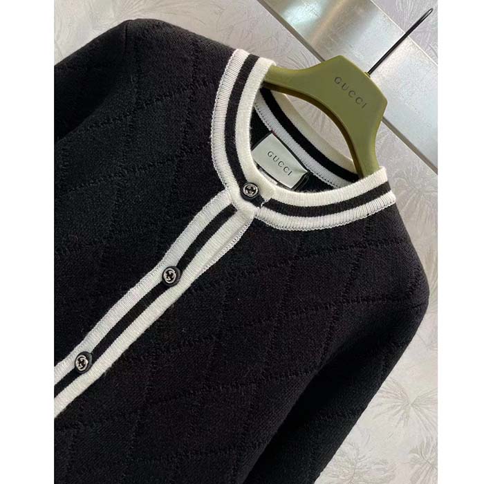 Gucci Women GG Extra Fine Wool Piquet Coat Collarless Long Sleeves Two Front Pockets