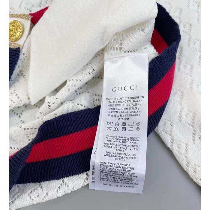 Gucci Women GG Cotton Cardigan Web Ivory G V-Neck Long Sleeves Button Closure