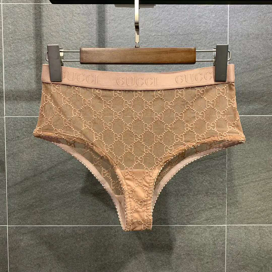 Gucci GG Tulle Lingerie Set GG Embroidered Tulle Cotton-Sandy