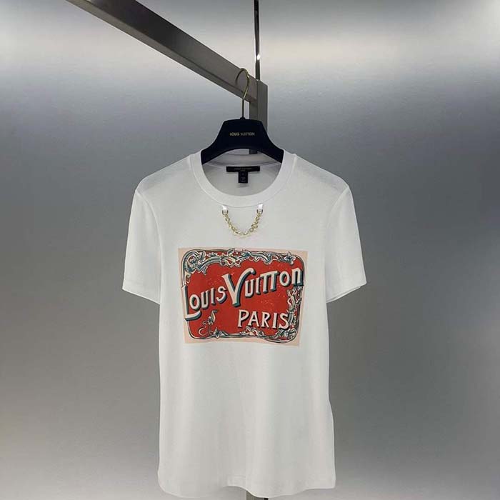 Louis Vuitton Women Flight Mode LV Travel Stamp T-Shirt Cotton White 1AFN04