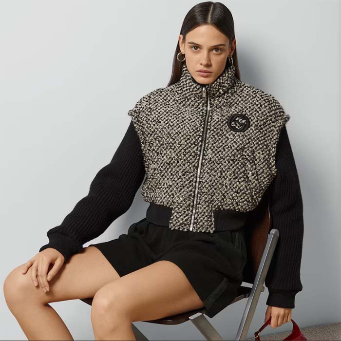 Gucci GG Women Bouclé Wool Jacket Interlocking G High Neck Dropped Shoulder