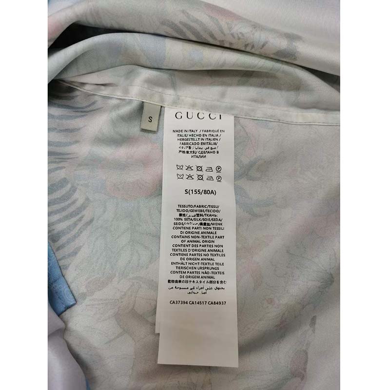 Gucci GG Men Tiger Bowling Shirt Flower Print Ivory Silk Crepe Loose Fit