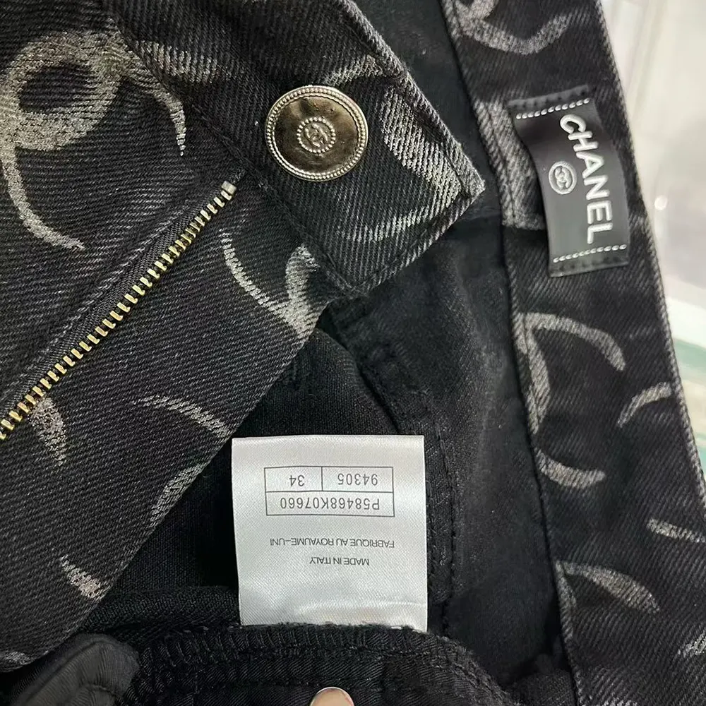 Chanel Women CC Jeans Flared Jeans in Black Washed Denim