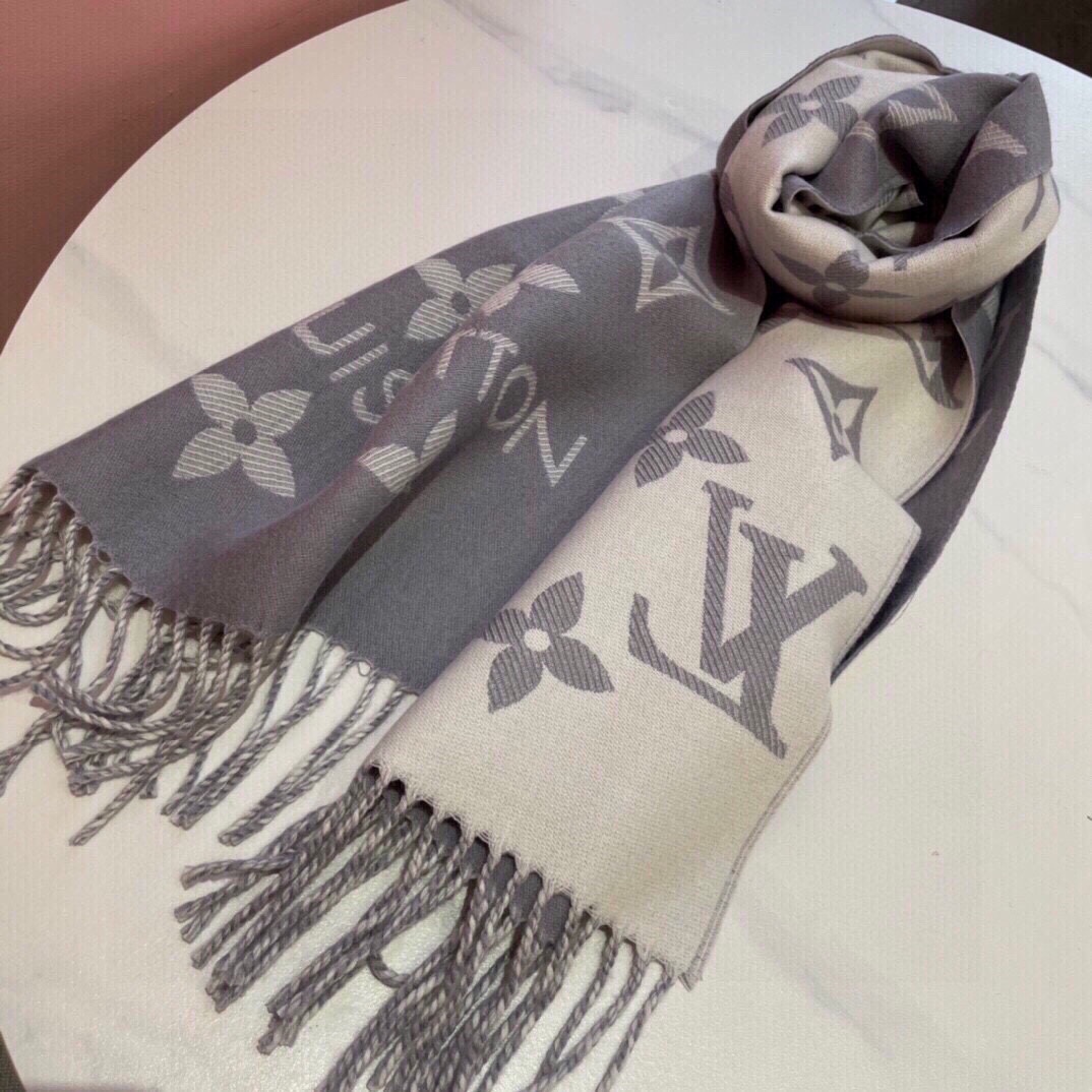 Louis Vuitton LV Unisex Essential Scarf Grey Wool Jacquard Weave Monogram Pattern