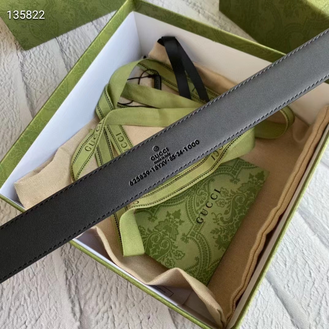 Gucci Unisex GG Marmont Thin Belt Black Leather Double G Buckle 2.5 cm Width