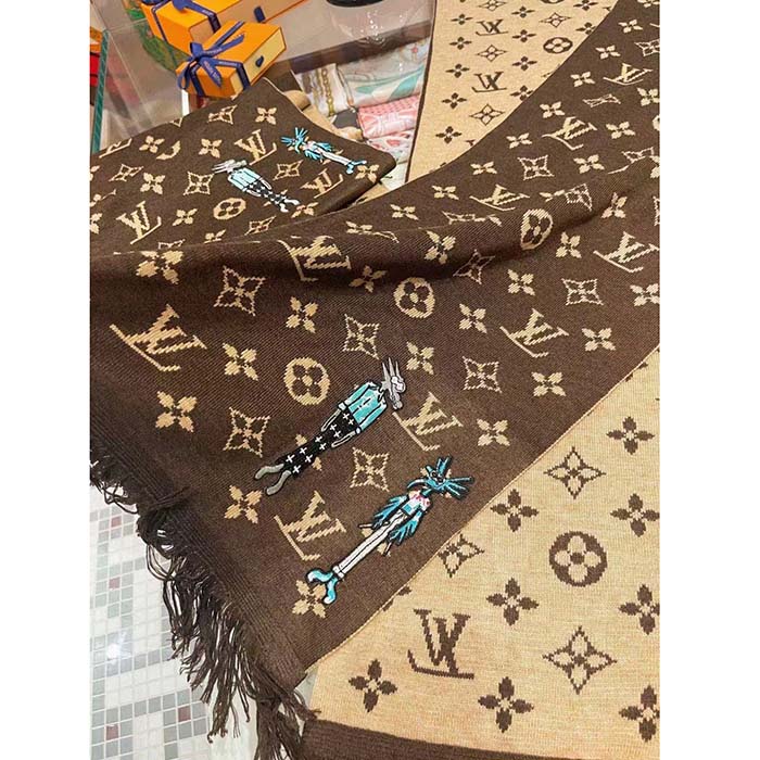 Louis Vuitton Unisex LV Friends Scarf Brown Allover Monogram MP2964