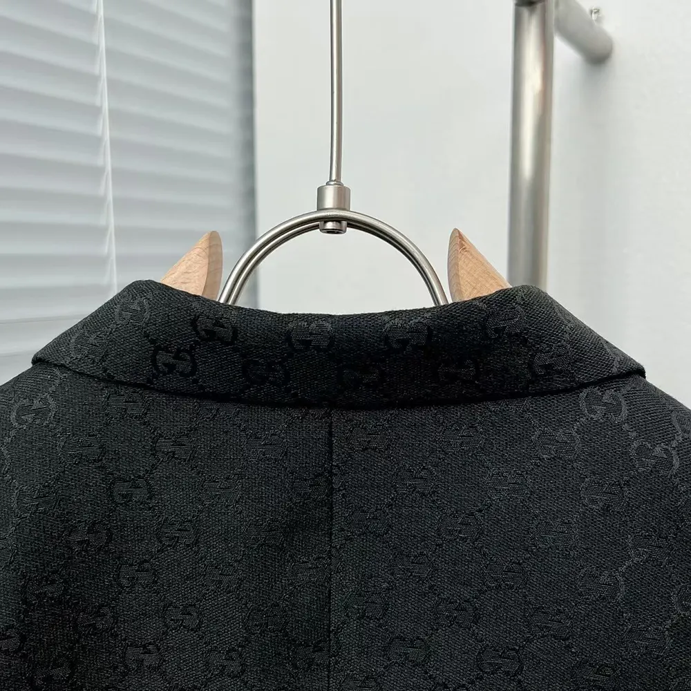 Gucci Men Gucci Checkered Oversized Blazer-Black