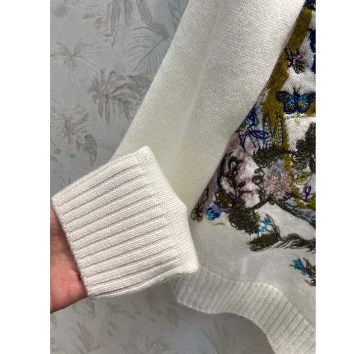 Dior Men CD Embroidered Sweater White Cashmere Knit Multicolor Tarot La Roue De La Fortune