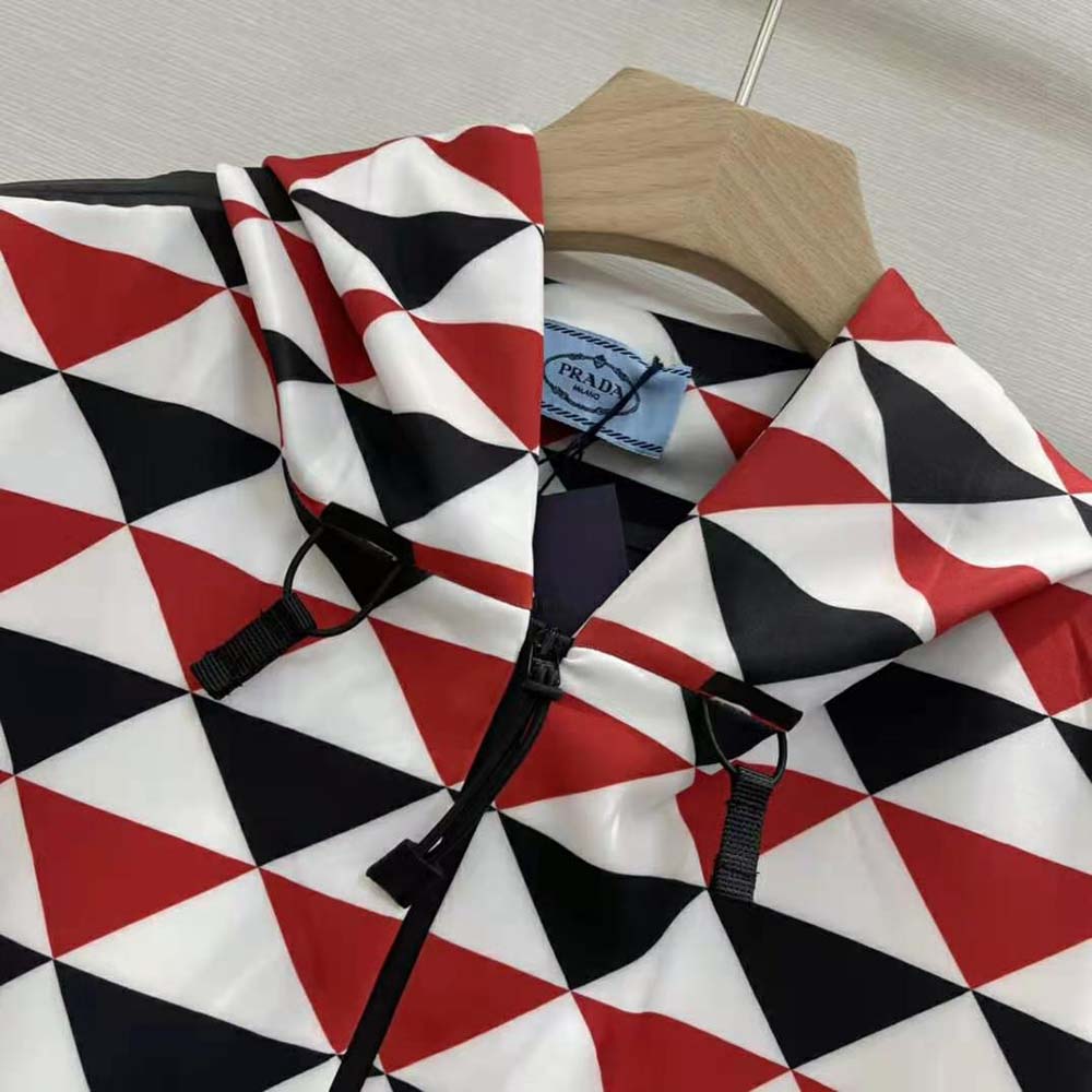 Prada Women Printed Jersey Hoodie-Red