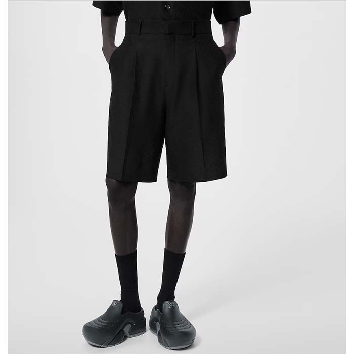 Louis Vuitton Men LV Mini Monogram Silk Blend Tailored Shorts Black 1ABJKT