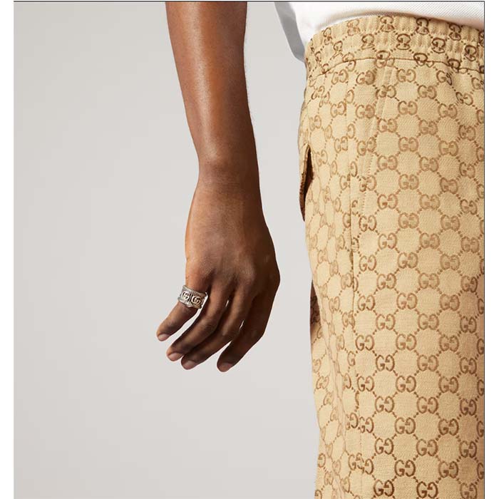 Gucci Unisex Silver Ring Double G Bi-Color 925 Sterling Silver Textured Snake-Shaped Trim