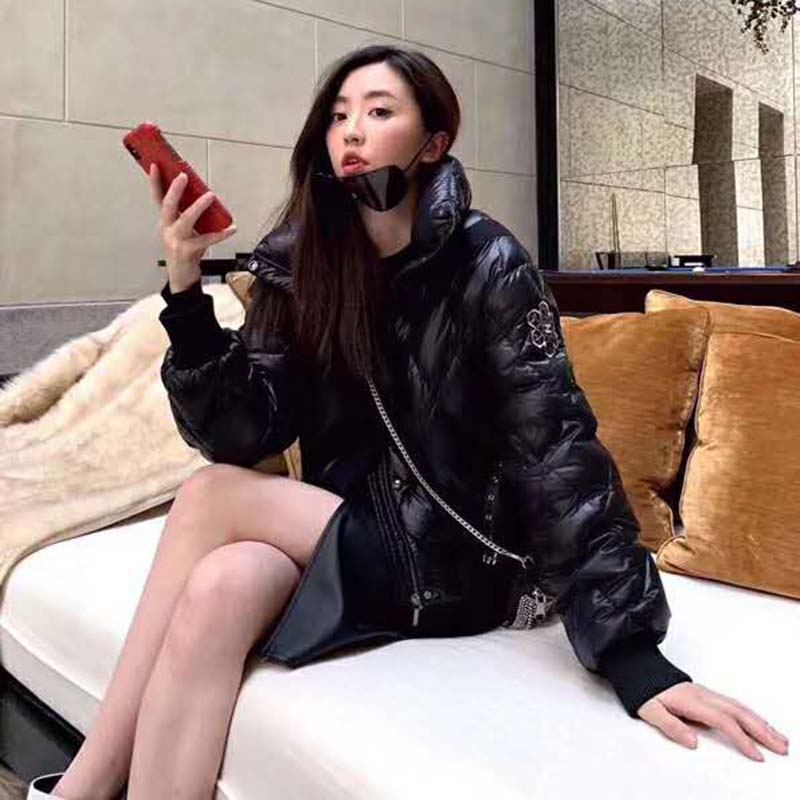 Chanel Women Coated Canvas Blouson Down Coat Jacket-Black