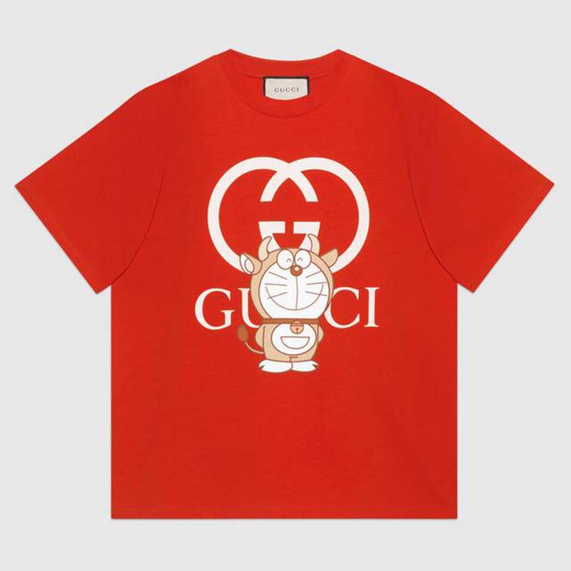 Gucci Men Doraemon x Gucci Oversize T-Shirt Crewneck Red Cotton Jersey