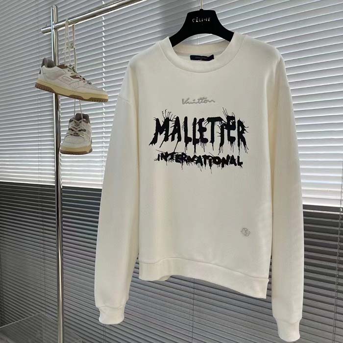 Louis Vuitton Women LV Cotton Sweatshirt Regular Fit Malletier International Brushed Jersey Milky White