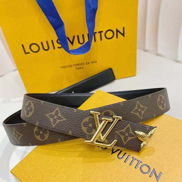 Louis Vuitton Unisex LV Pretty LV 30 MM Reversible Belt Black Brown Monogram Canvas Recto Side
