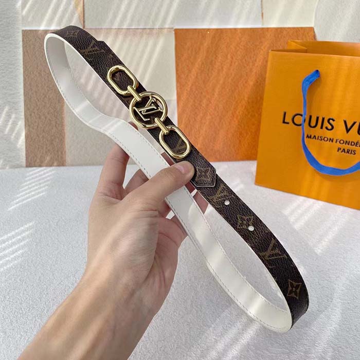 Louis Vuitton Unisex LV Circle Prime 20 MM Reversible Belt Cream Color Calf Leather Verso Side