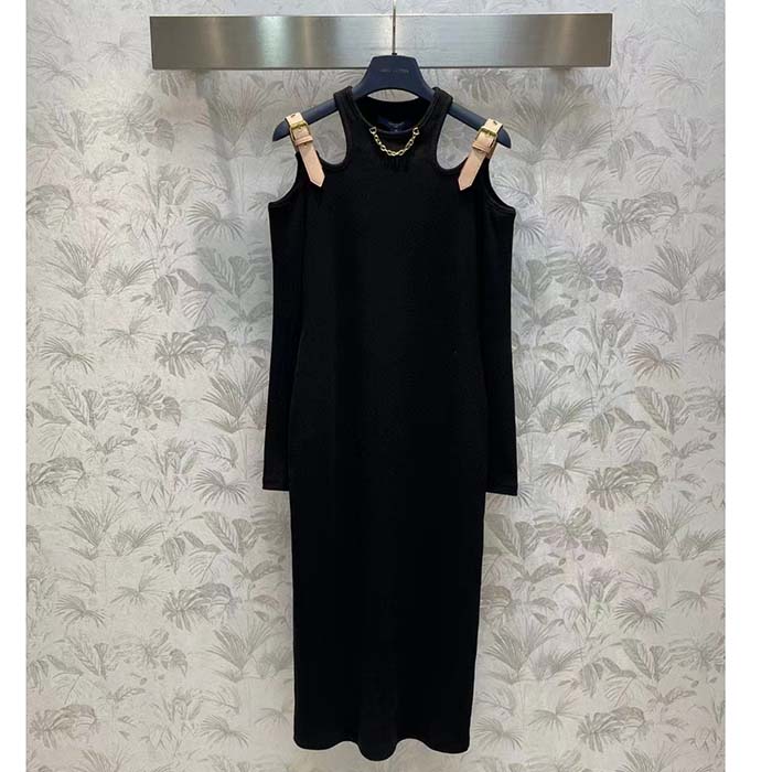 Louis Vuitton LV Women Eyelet Tab Dress Black Cotton Regular Fit Adjustable VVN Leather Tabs