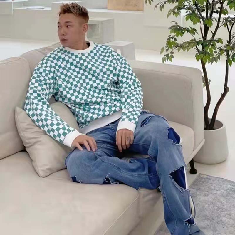 Louis Vuitton LV Men Damier Printed Crewneck Cotton Ocean Classic Sweatshirt Shape