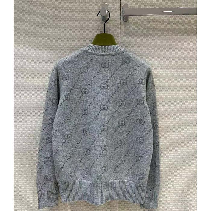 Gucci Women GG Cashmere Cardigan Interlocking G Crewneck Long Sleeves Two Front Pockets