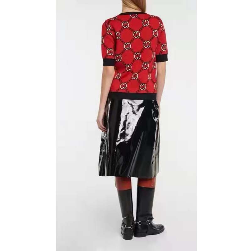 Gucci Women GG Reversible Interlocking G Wool Sweater Crewneck Short Sleeves