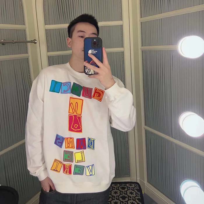 Gucci Men GG Cotton Jersey Sweatshirt Crewneck Rib Cotton Long Sleeves