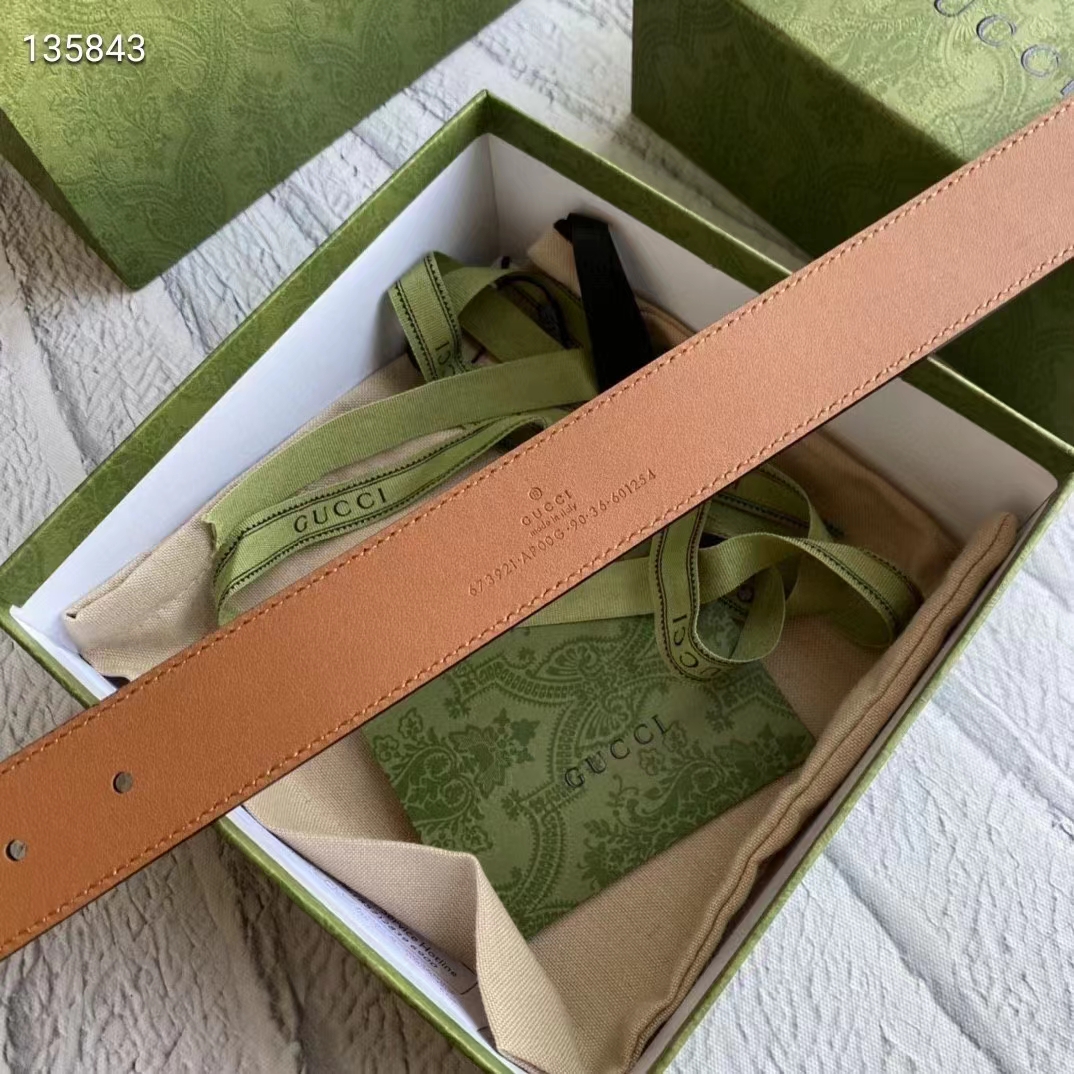 Gucci Unisex GG Belt with Square Buckle and Interlocking G Brown 3.6 cm Width