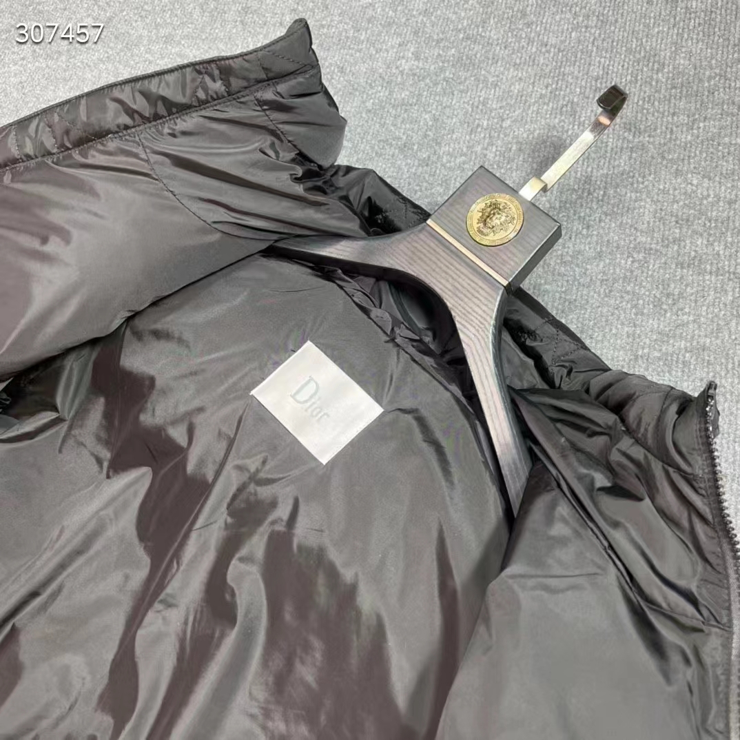 Dior Men CD Cannage Hooded Down Jacket Black Technical Fabric Drawstring Ribbed Cuffs