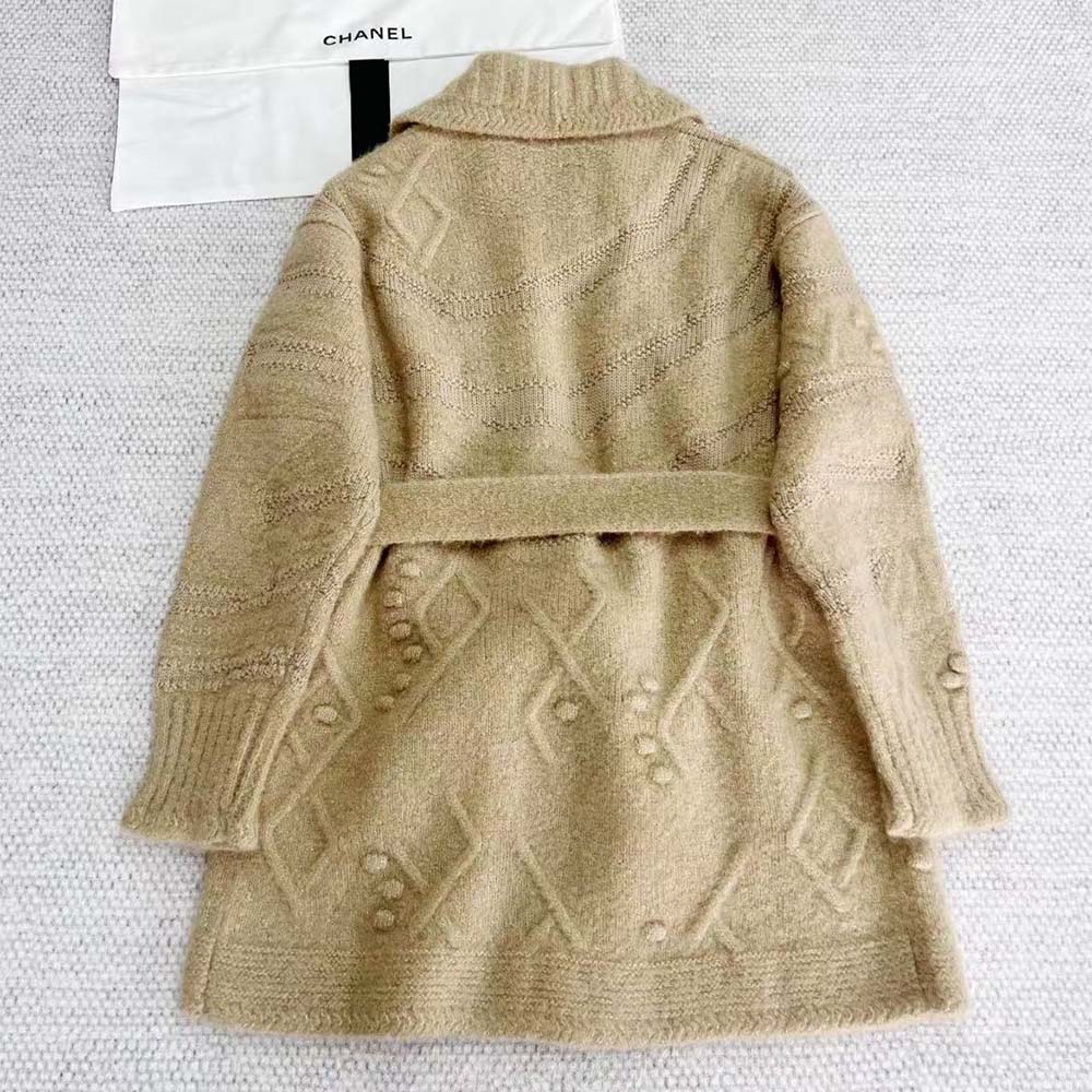 Chanel Women CC Waist Tied Long Sleeved Knitted Sweater