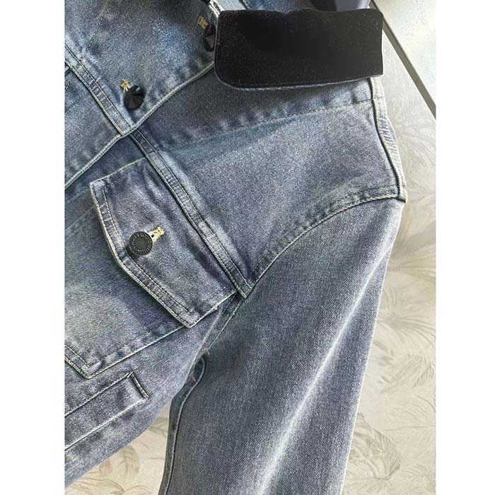Louis Vuitton Women LV Velvet Accent Denim Jacket Cotton Blue Regular Fit 1AFEPJ