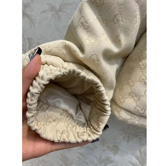 Gucci Women GG Canvas Bomber Jacket Cream Self-Covered Buttons Interlocking G Lined High Neck