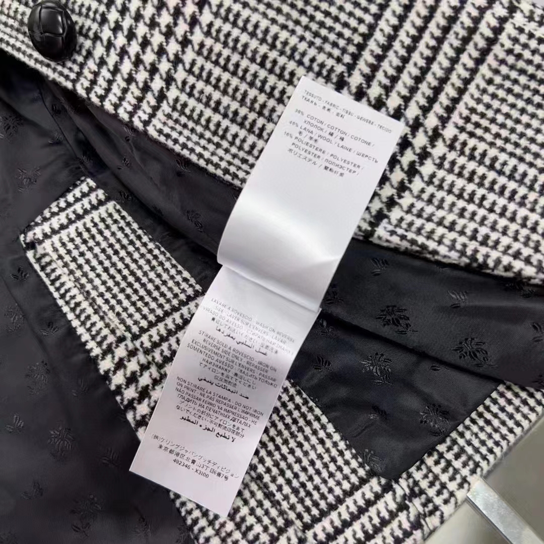 Gucci Women GG Prince Wales Check Jacket Black White Long Sleeves Flap Pockets