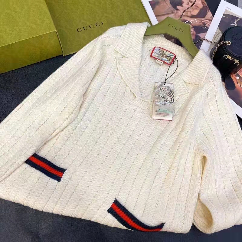 Gucci GG Women Gucci Tiger Knit Sweater Patch Wool Cotton Tiger Flower