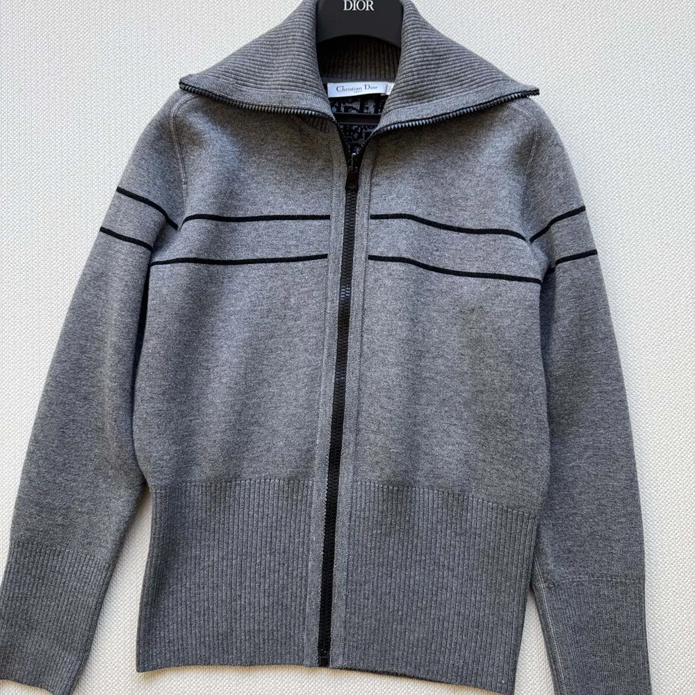 Dior Men Reversible Hooded Cardigan Gray Cashmere-Blend Knit with Dior Oblique Motif