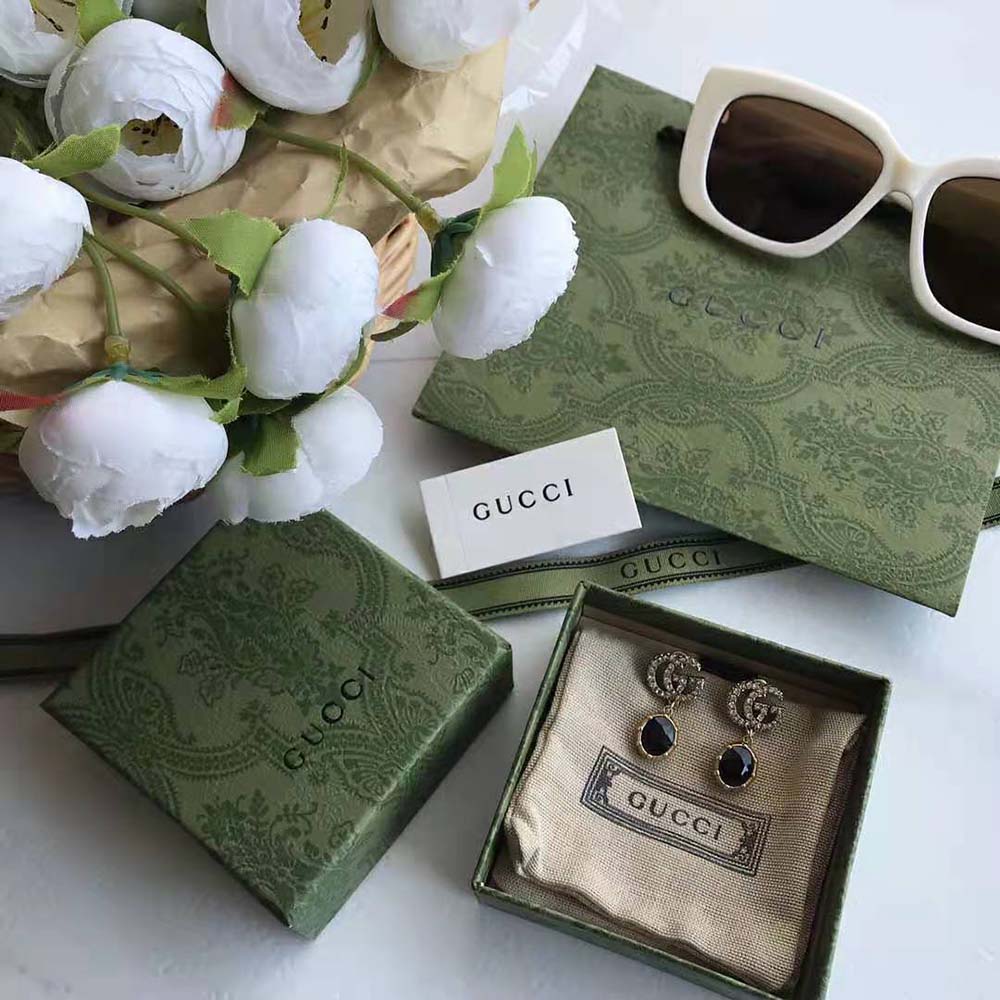 Gucci Women Double G Earrings with Black Crystals