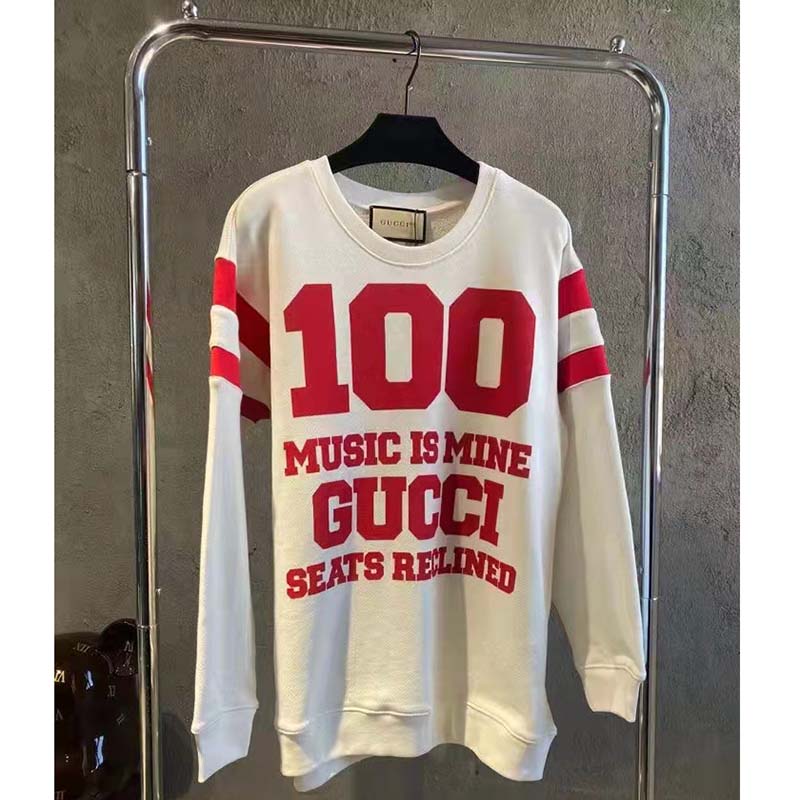 Gucci GG Women Gucci 100 Cotton Sweatshirt Off-White Heavy Felted Jersey
