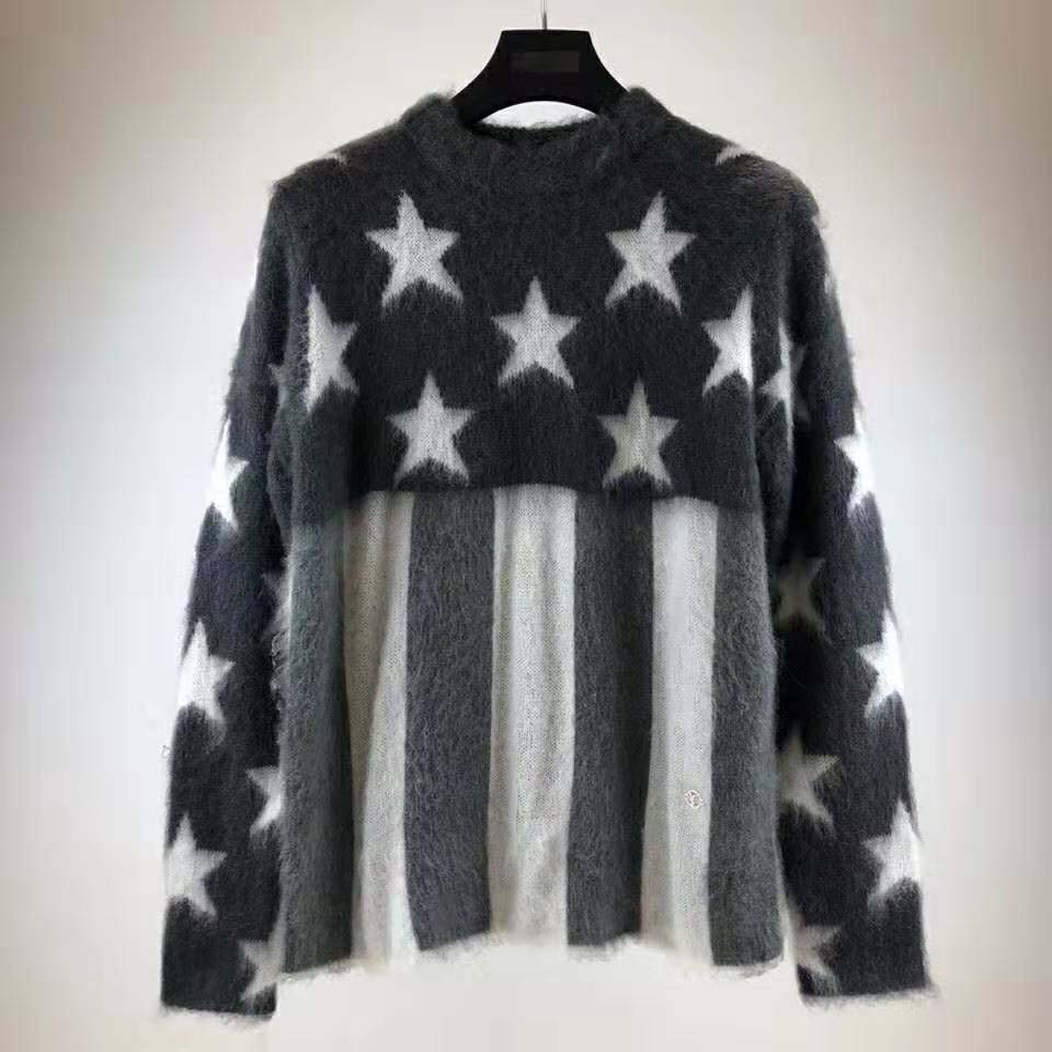 Louis Vuitton LV Women USA Flag Mohair Jacquard Crewneck Sweater-Grey
