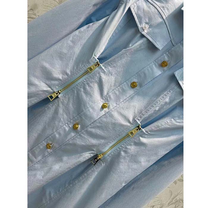 Louis Vuitton LV Women Zipper Waist Shirt Dress Coton Ice Blue Regular Fit