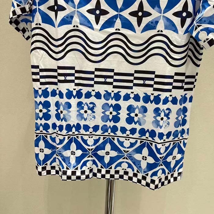 Louis Vuitton LV Women Monogram Tile T-Shirt Cotton Blue White Regular Fit