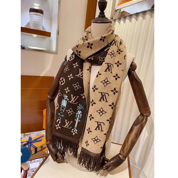 Louis Vuitton Unisex LV Friends Scarf Brown Allover Monogram MP2964