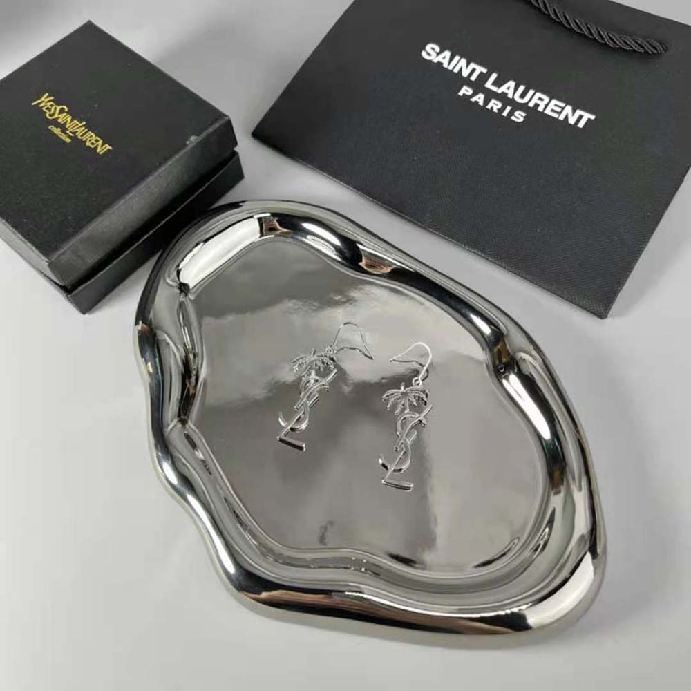 Saint Laurent YSL Women Monogram Palm Earrings in Metal-Silver