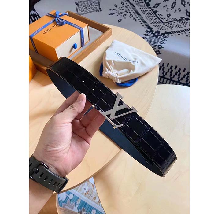 Louis Vuitton Unisex LV Heritage 35 MM Reversible Belt Black Alligator Napa Leather