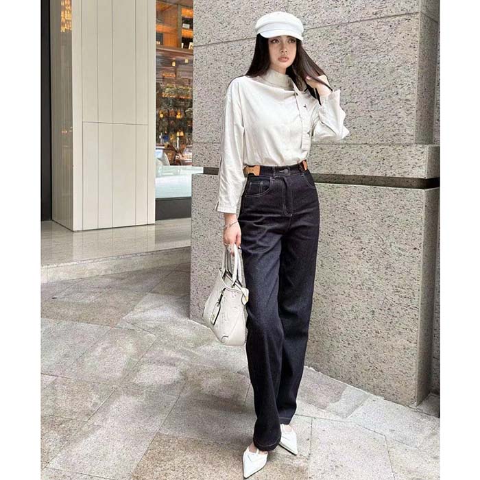 Louis Vuitton Women LV Monogram Lavaliere Button Sleeve Blouse White