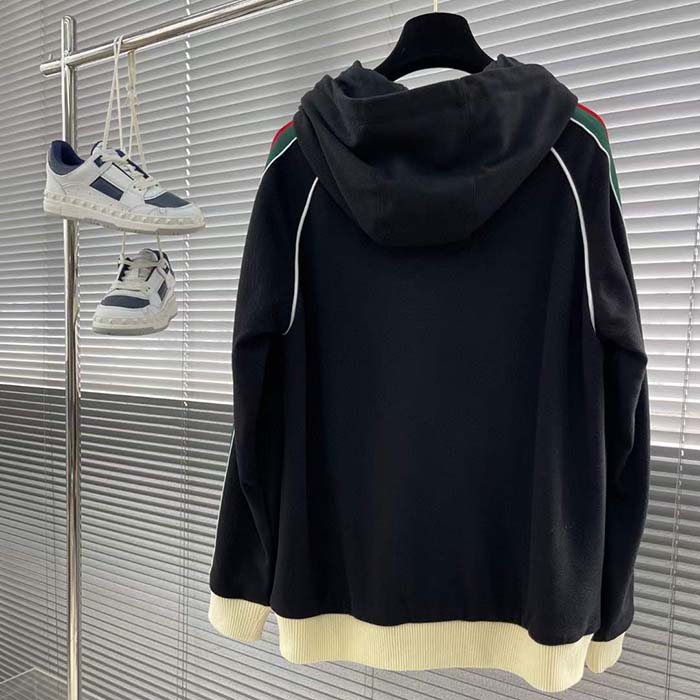 Gucci Men GG Wool Jersey Jacket Web Interlocking G Front Pockets